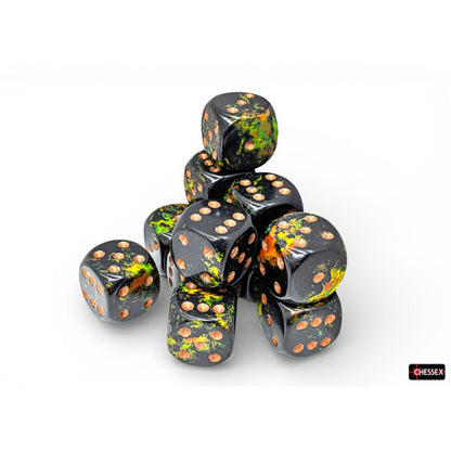 Chessex - 16mm d6 Dice Block (12 dados) - Brush Deep Forest/gold