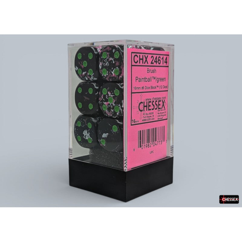 Chessex - 16mm d6 Dice Block (12 dados) - Brush Paintball/green