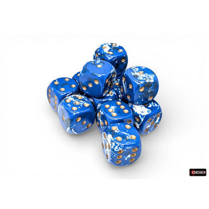 Chessex - 16mm d6 Dice Block (12 dados) - Brush Wavebreak/gold
