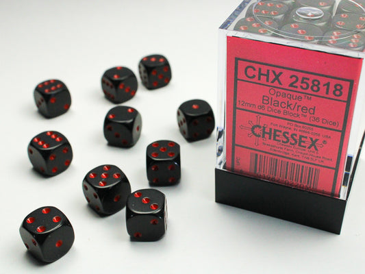 Chessex - 12mm d6 Dice Block (36 dados) - Opaque Black/red