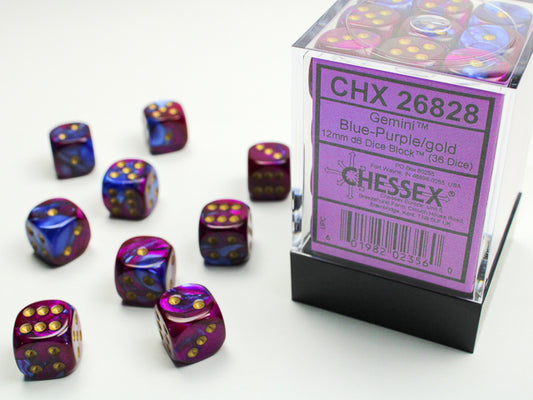 Chessex - 12mm d6 Dice Block (36 dados) - Blue-Purple w/gold