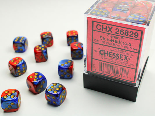 Chessex - 12mm d6 Dice Block (36 dados) - Blue-Red w/gold