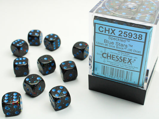 Chessex - 12mm d6 Dice Block (36 dados) - Blue Stars