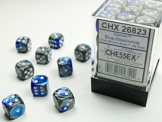 Chessex - 12mm d6 Dice Block (36 dados) - Blue-Steel w/white