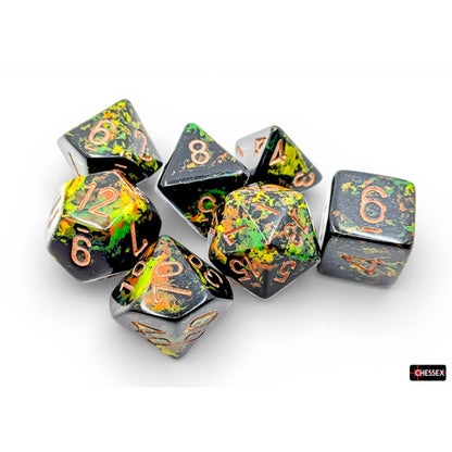 Chessex - Set de 7 dados - Brush Deep Forest/gold