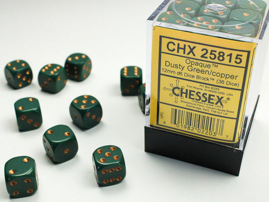 Chessex - 12mm d6 Dice Block (36 dados) - Dusty Green/copper