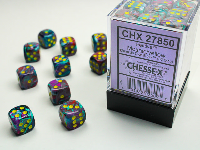 Chessex - 12mm d6 Dice Block (36 dados) - Festive Mosaic/yellow