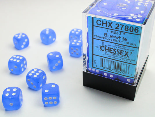 Chessex - 12mm d6 Dice Block (36 dados) - Frosted Blue/white