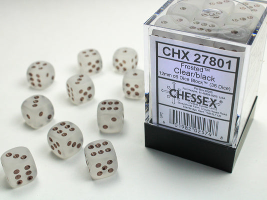 Chessex - 12mm d6 Dice Block (36 dados) - Frosted Clear w/black
