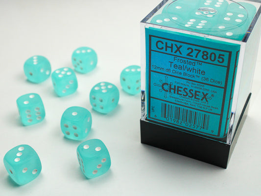 Chessex - 12mm d6 Dice Block (36 dados) - Frosted Teal w/white