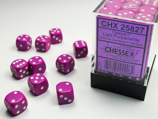 Chessex - 12mm d6 Dice Block (36 dados) - Light Purple w/white