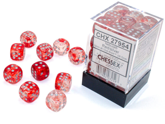 Chessex - 12mm d6 Dice Block (36 dados) - Red/silver