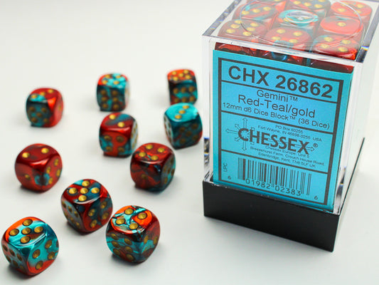 Chessex - 12mm d6 Dice Block (36 dados) - Red-Teal with gold