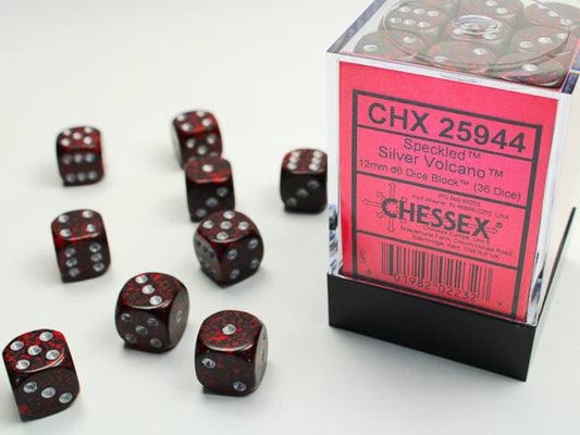 Chessex - 12mm d6 Dice Block (36 dados) - Silver Volcano