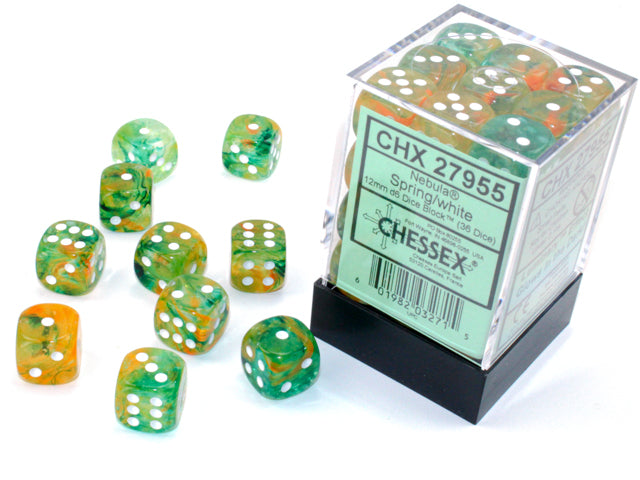 Chessex - 12mm d6 Dice Block (36 dados) - Spring/white