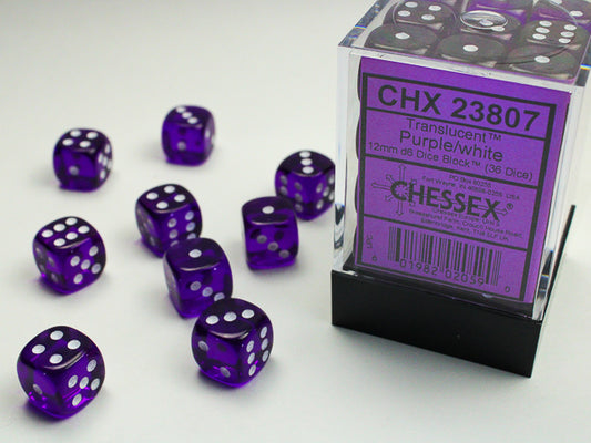 Chessex - 12mm d6 Dice Block (36 dados) - Purple w/white