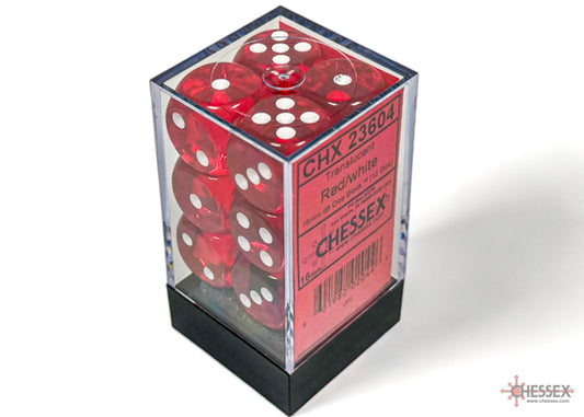 Chessex - 16mm d6 Dice Block (12 dados) - Translucent Red/white