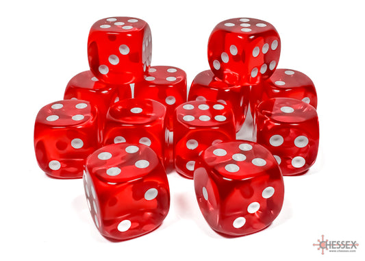 Chessex - 16mm d6 Dice Block (12 dados) - Translucent Red/white