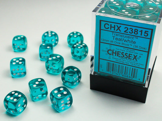 Chessex - 12mm d6 Dice Block (36 dados) - Teal w/white
