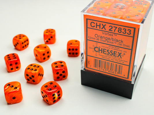 Chessex - 12mm d6 Dice Block (36 dados) - Vortex Orange w/black