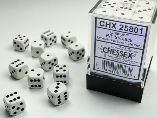 Chessex - 12mm d6 Dice Block (36 dados) - White w/black