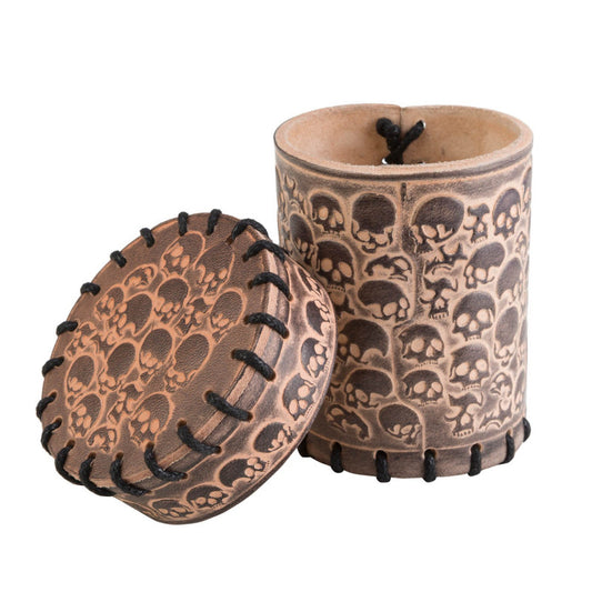 Skull Beige Leather Dice Cup