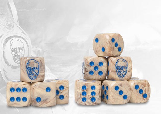 [PREPEDIDO] Spires: Dice with Logo on Lunar Marbled with Black pips - 24 per pack