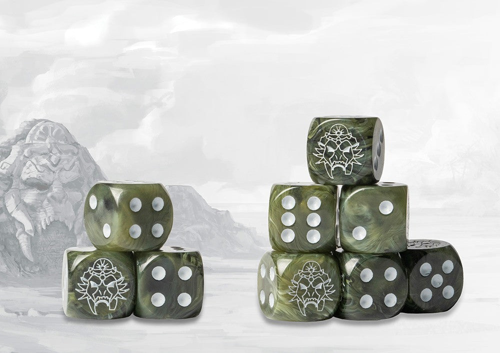 [PREPEDIDO] W’adrhŭn Logo on Green Marbled Dice with White Pips- 24 per pack
