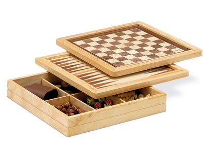 Ajedrez, Damas y Backgammon 3 en 1 en madera