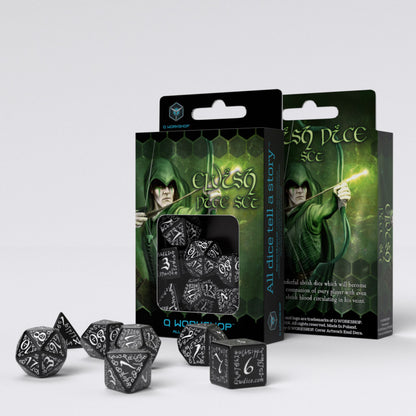 Elvish Black & White Dice Set