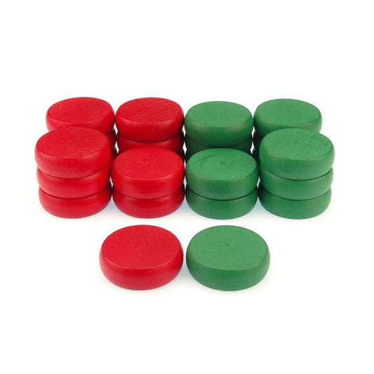 Piezas rojas y verdes de Crokinole