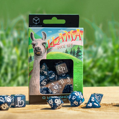 Shimmering Llama Dice Set (Glittering dark blue & white)