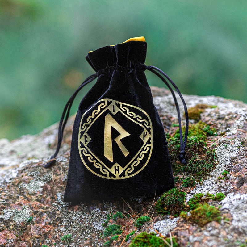 Runic Black & golden Velour Dice Bag