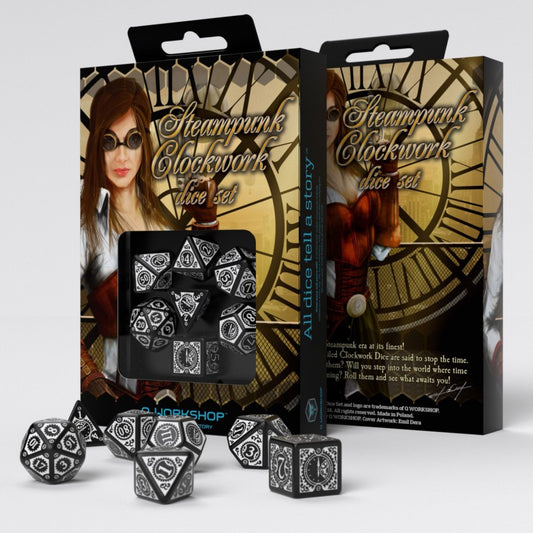 Steampunk Clockwork Black & White Dice Set