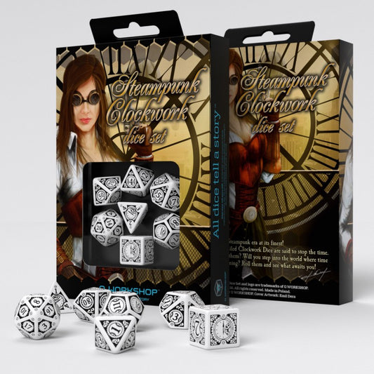 Steampunk Clockwork White & black Dice Set